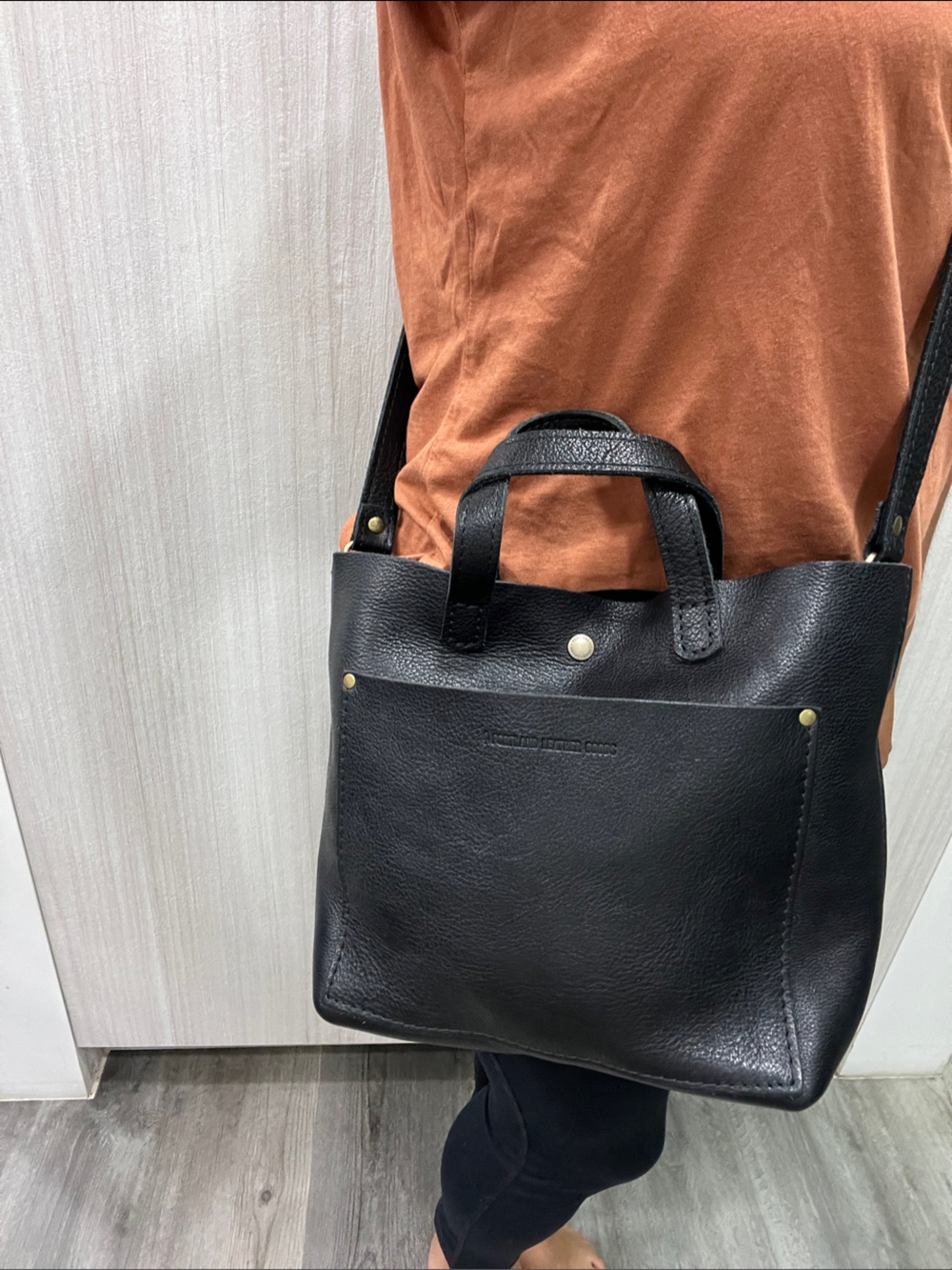 Portland Leather Black Pebbled Leather Mini Tote - Picture 13 of 13